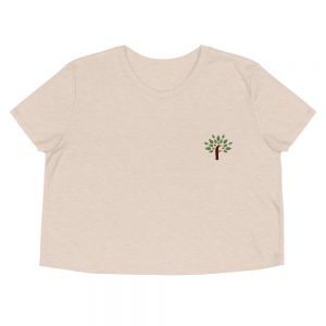 Womens Embroidered Flowy Crop Tee Heather Dust Front