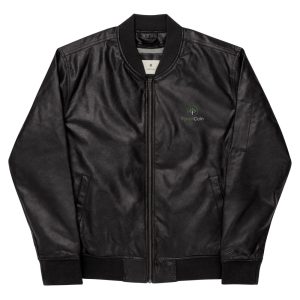 Faux Leather Bomber Jacket Black Front