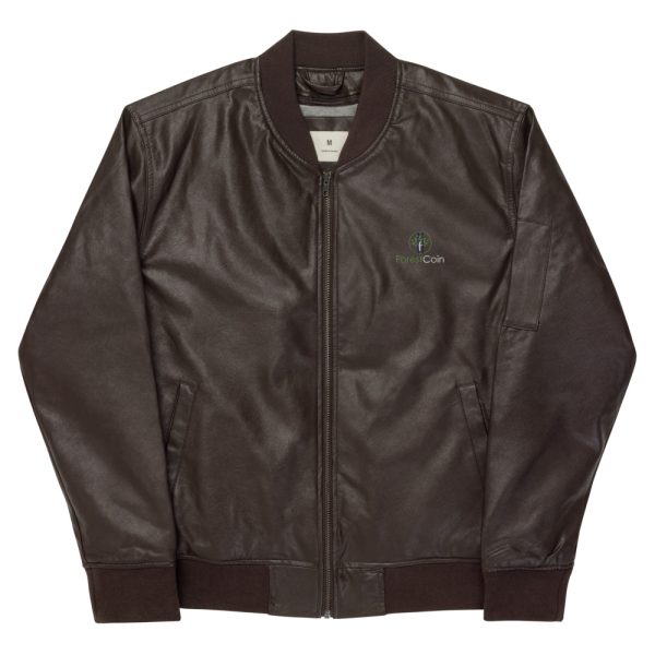 Faux Leather Bomber Jacket Brown Front